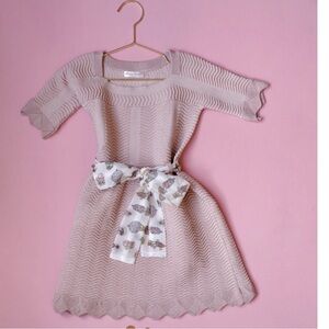Girls' Pink Knit Dress with Decorative Bow